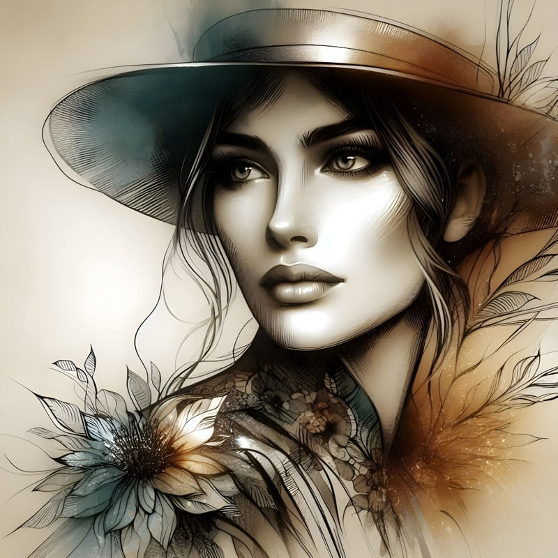WATERCOLOR AND METALLIC OIL ARTISTRY WOMAN THREE BY AI