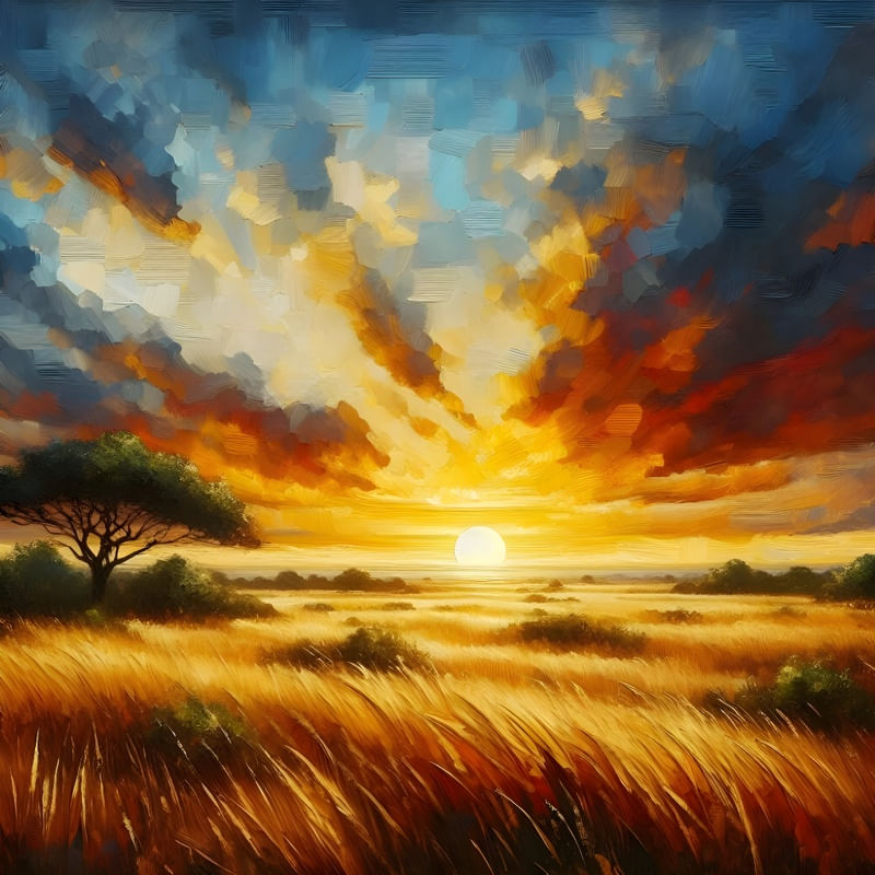 SAVANNAH ARTWORK IN OIL PAINTING RELIEF FOUR BY AI
