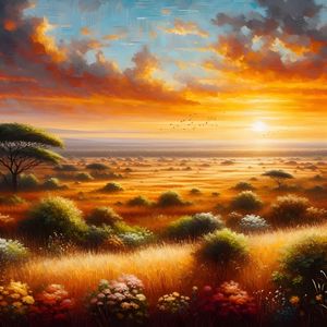 SAVANNAH ARTWORK IN OIL PAINTING RELIEF THREE BY AI