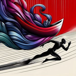 A STRIKING CONCEPTUAL INK-DRAWN FIGURE SPRINTING BY AI