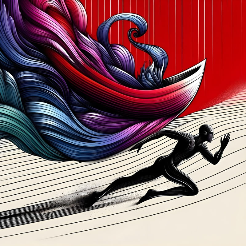 A STRIKING CONCEPTUAL INK-DRAWN FIGURE SPRINTING BY AI