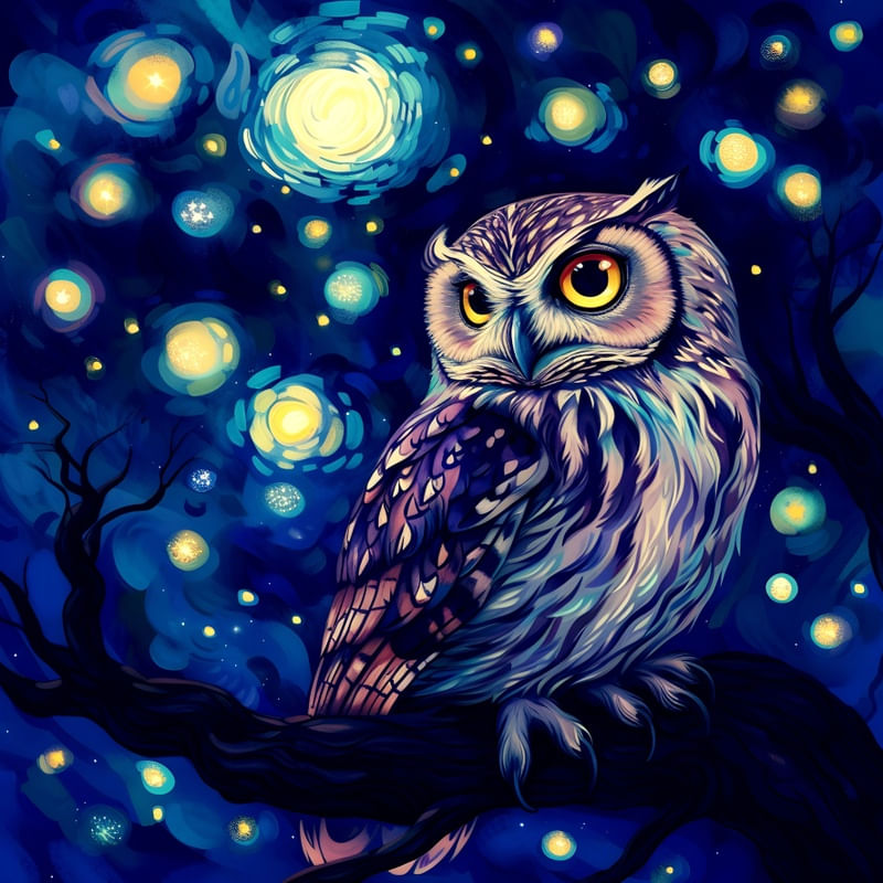 CORUJA EM UMA NOITE ESTRELADA BY IA