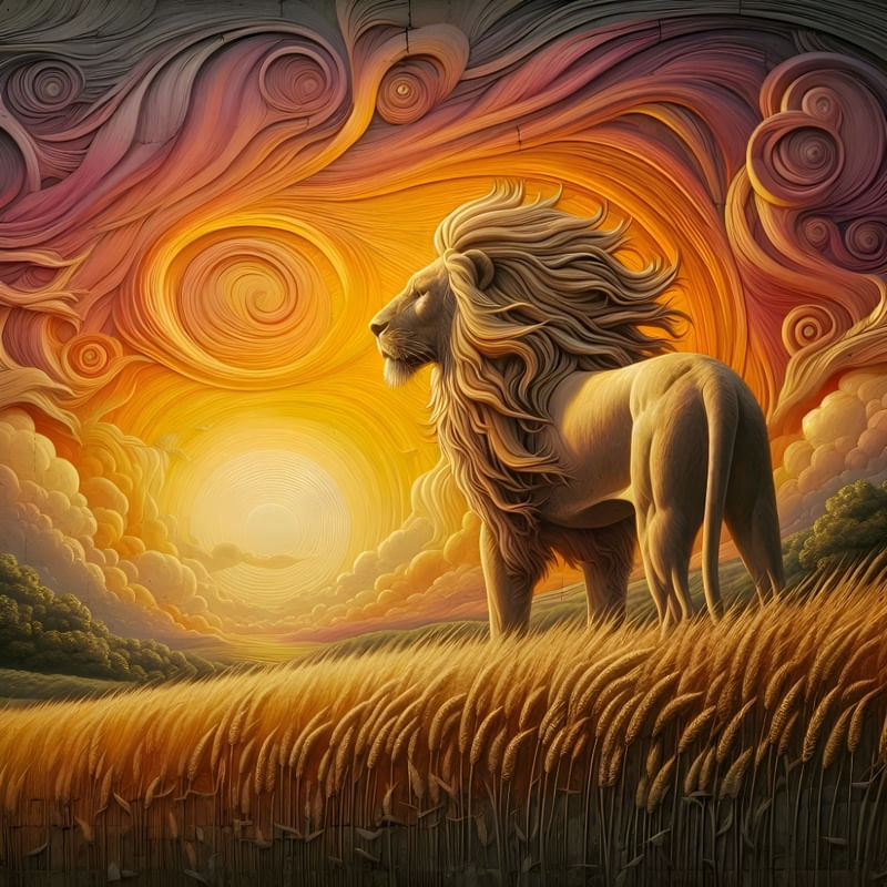 A LION IN A FIELD ARTWORK IN OIL PAINTING FOUR BY AI