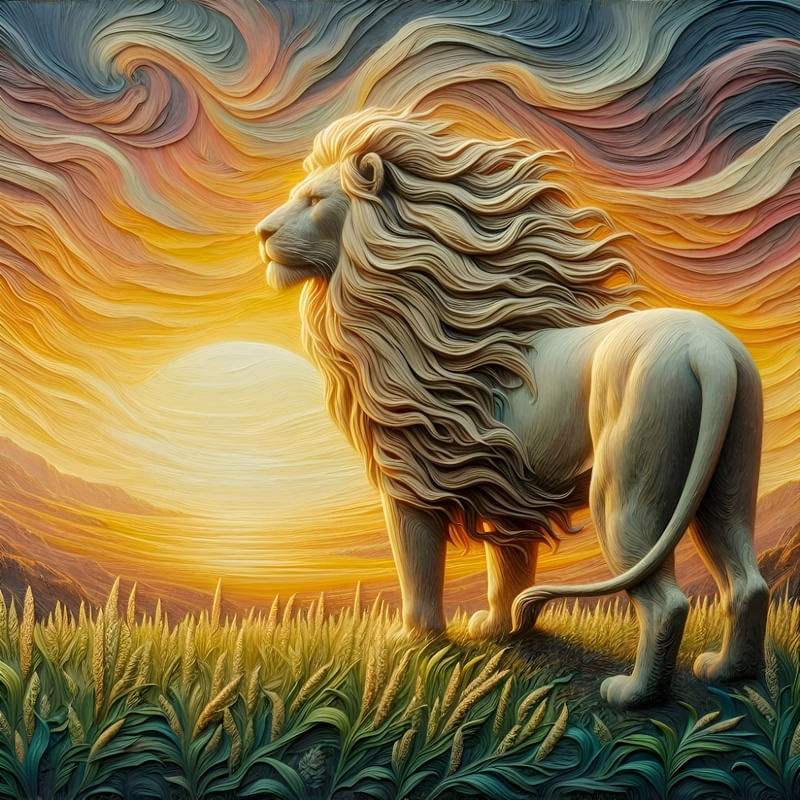 A LION IN A FIELD ARTWORK IN OIL PAINTING THREE BY AI