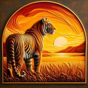A TIGER IN A FIELD ARTWORK IN OIL PAINTING TWO BY AI