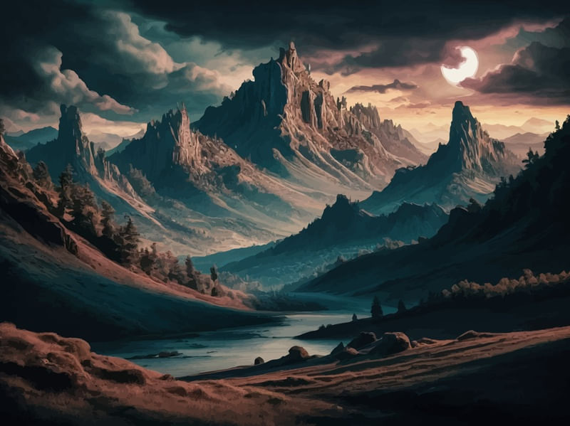 SURREAL MOUNTAINS VALLEY BY AI