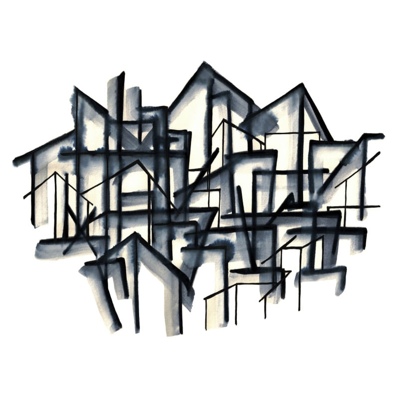 STRONG FOUNDATIONS 1 QUADRADO - ABSTRATO URBANO MODERNO SKETCH PINTURA