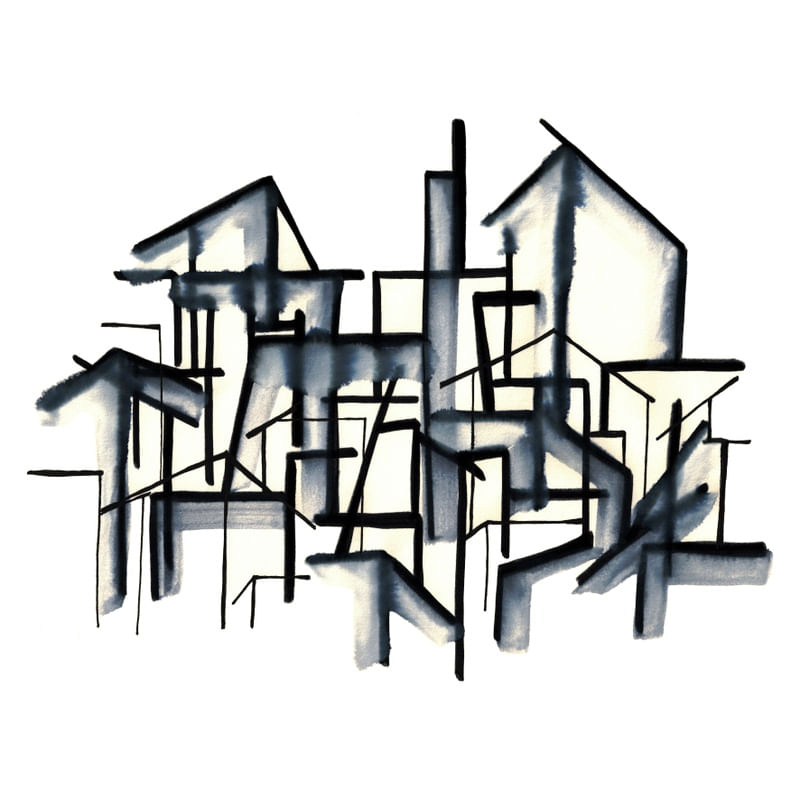 STRONG FOUNDATIONS 2 QUADRADO - ABSTRATO URBANO MODERNO SKETCH PINTURA