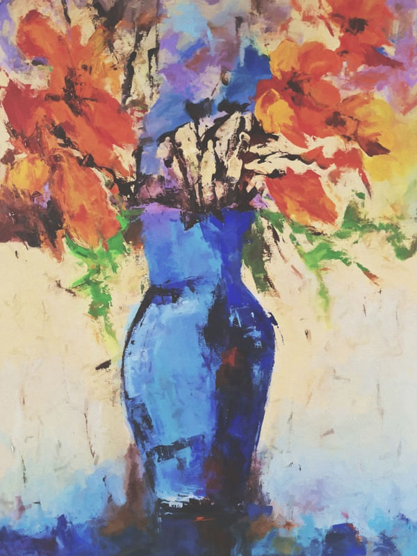 VASO AZUL COM FLORES