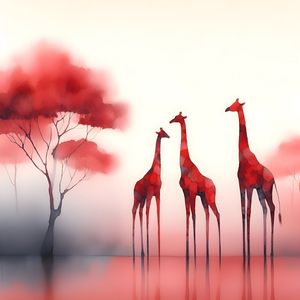 GIRAFAS EM VERMELHO EM AQUARELA BY AI