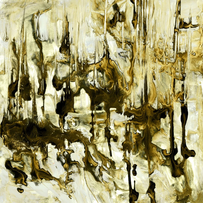NEW WORLD ORDER AMARELO DOURADA QUADRADO - ABSTRATO ORGANICO PINTURA