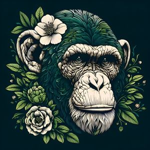 CHIMPANZÉ FLORAL ARTE NEON VERDE BY AI