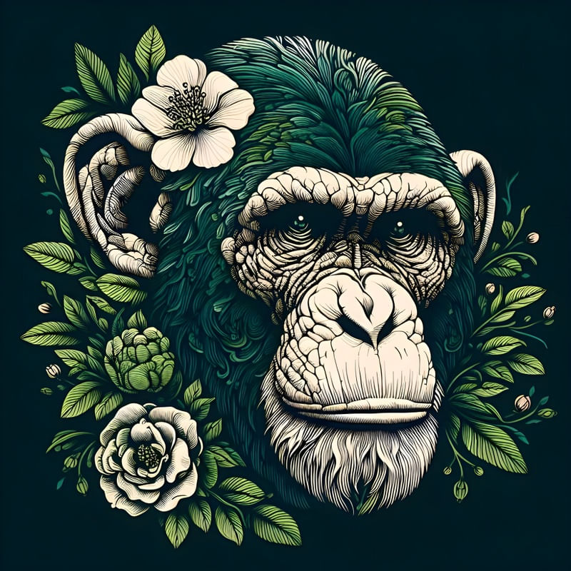 CHIMPANZÉ FLORAL ARTE NEON VERDE BY AI