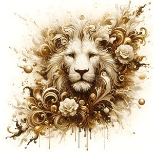 LEÃO FAUVISMO DOURADA BRANCO BY AI