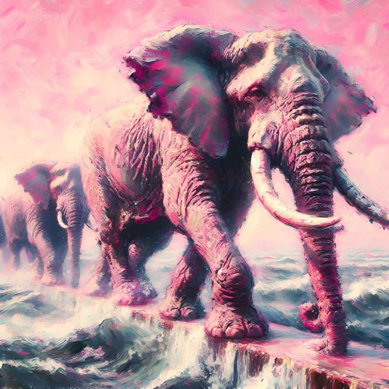 ELEFANTE PÓS IMPRESSIONISMO ROSA BRANCO BY AI