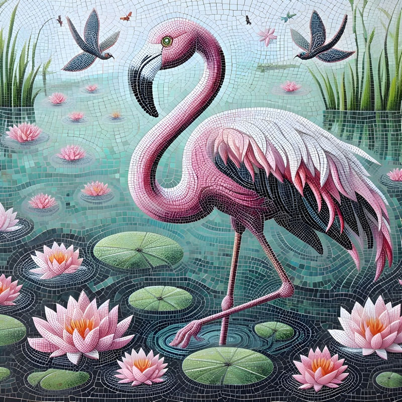 FLAMINGO MOSAICO ROSA PRETO BY AI