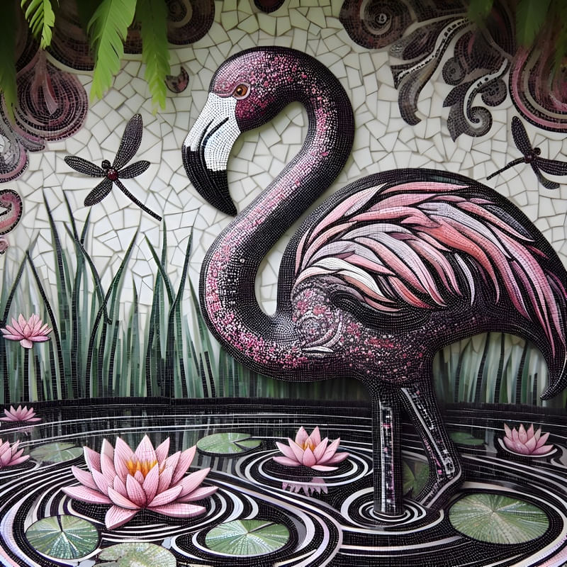 FLAMINGO MOSAICO ROSA PRETO C BY AI