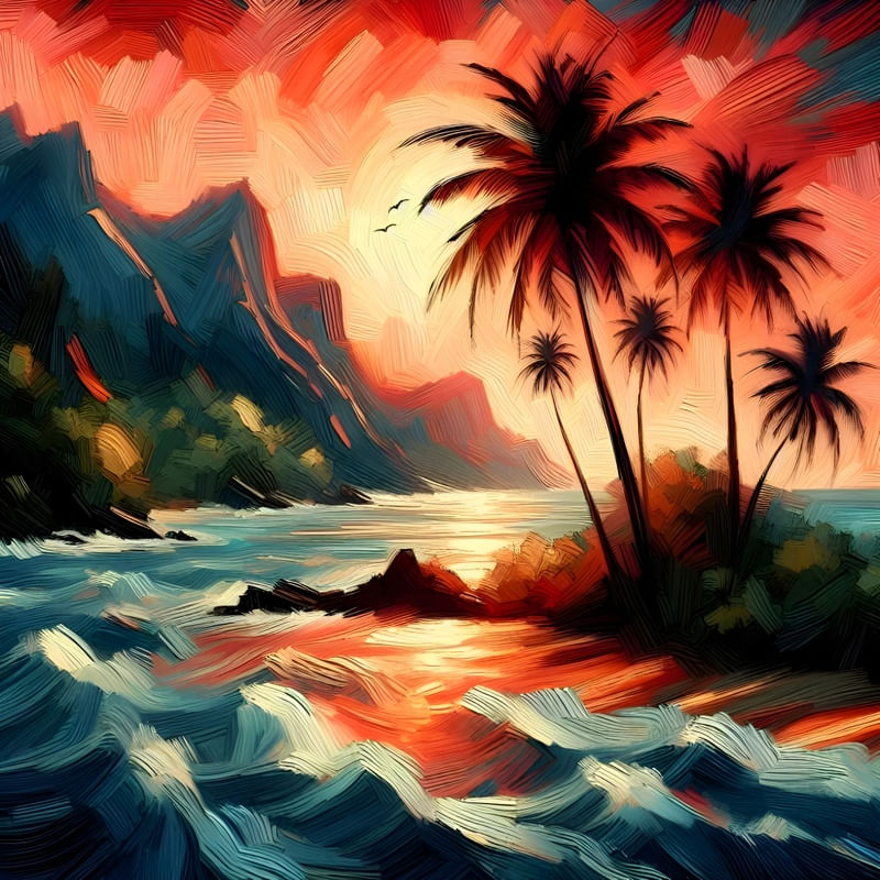 PRAIA IMPRESSIONISTA PRETO VERMELHO BY AI