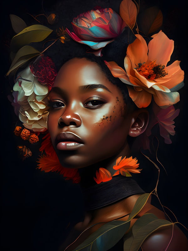 FLORAL BLACK WOMAN - 09A BY AI