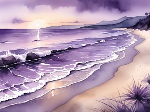 ONDAS PÚRPURAS AO ENTARDECER BY AI