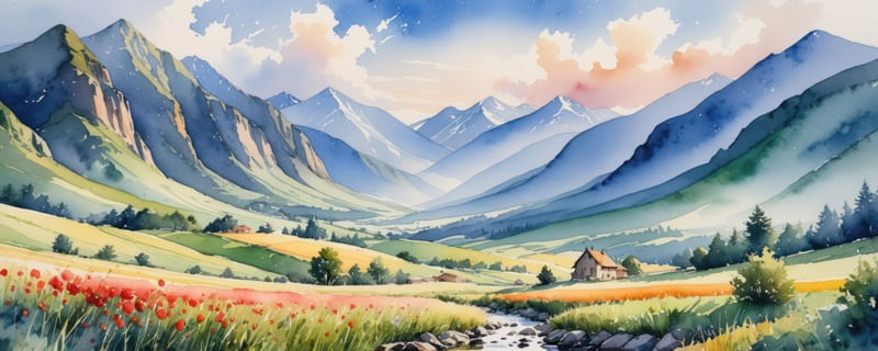 PAISAGEM SERENA ENTRE MONTANHAS BY AI
