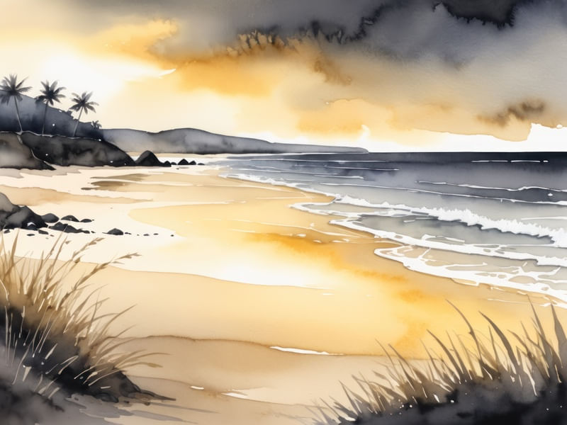 PRAIA DESERTA SOB O PÔR DO SOL BY AI