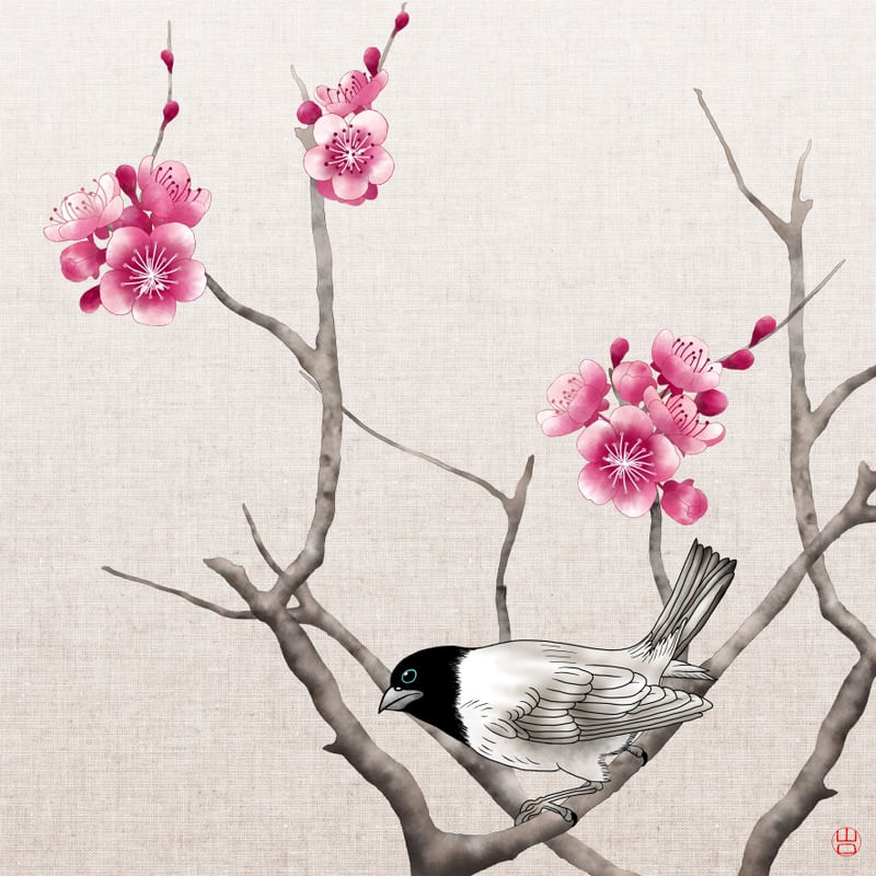 FLOR DE CEREJEIRA SAKURA PÁSSARO LADO DIREITO