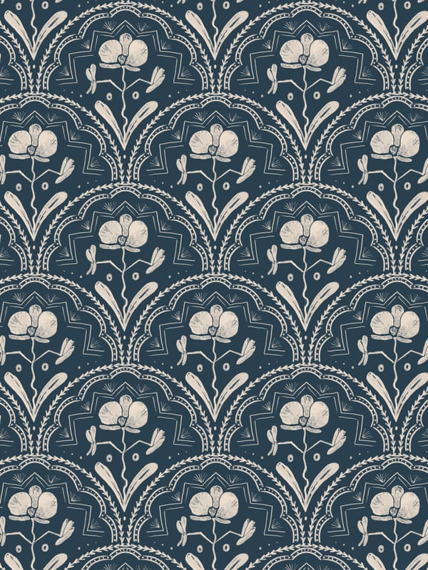 BOHEMIAN ORCHID FLOWERS BLUE PATTERN