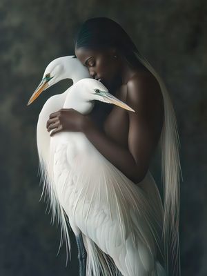 MULHER COM PÁSSARO BRANCO BY AI 04
