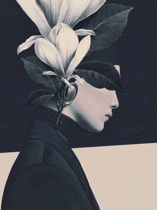 FLORAL PORTRAIT 2-BLACK AND WHITE