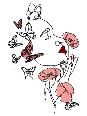 WOMAN FLOWERS AND BUTTERFLIES
