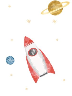 ARTE ESPACIAL FOGUETE AQUARELA