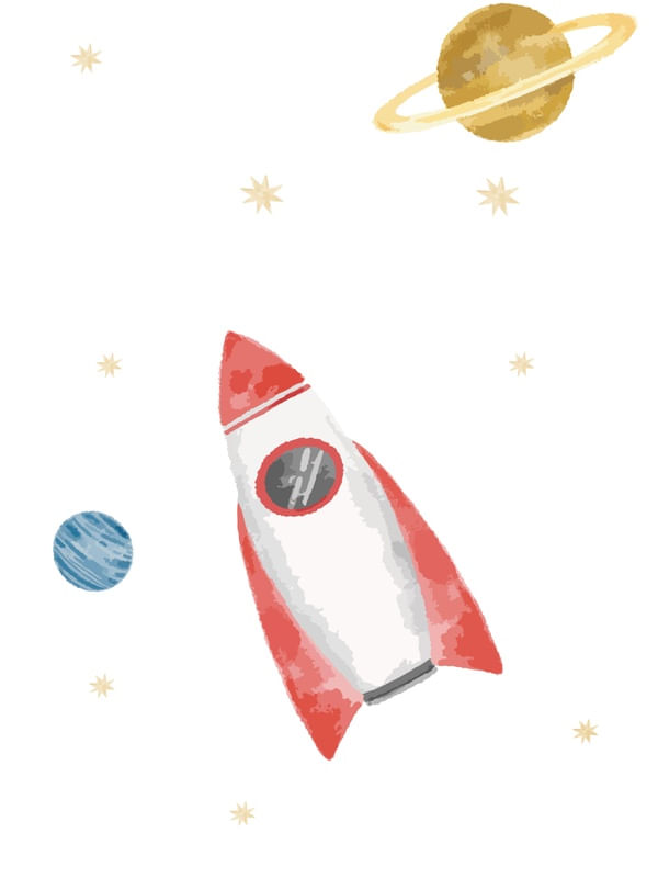 ARTE ESPACIAL FOGUETE AQUARELA