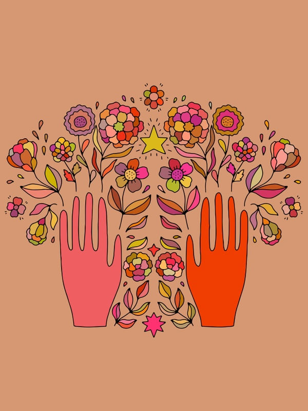 MÃOS E FLORES HAND DRAWN