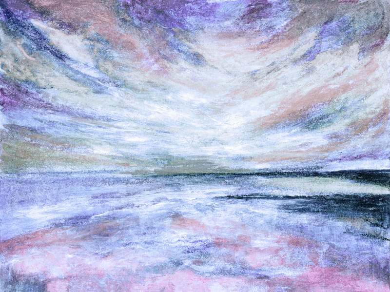 WINDSWEPT 1 MUTED - ABSTRATO NUVENS OCEANO PAISAGEM PINTURA