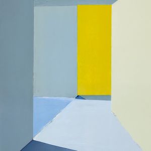 A NEW DAY - ABSTRATO GEOMÉTRICO EM AMARELO AZUL E CINZA BY AI