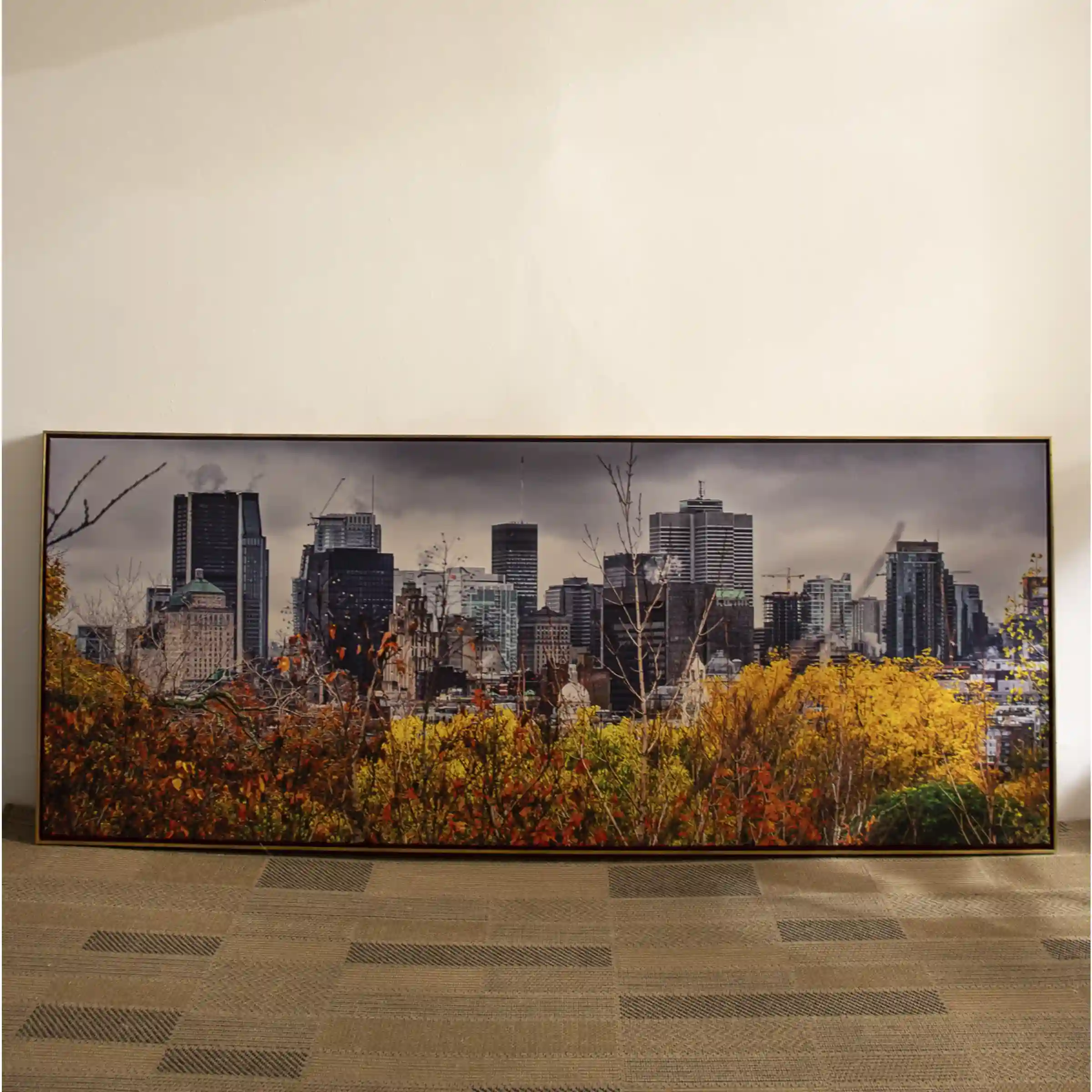 Quadro tela em canvas - OUTONO NO CANADÁ - 170x68 - Moldura Canaleta Baixa Friso Dourado