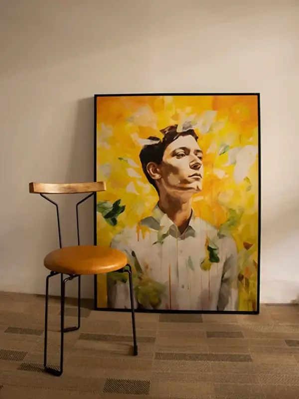 Quadro tela em canvas - HOMEM EM FLOR - 90x120 - Moldura Canaleta Alta Preta