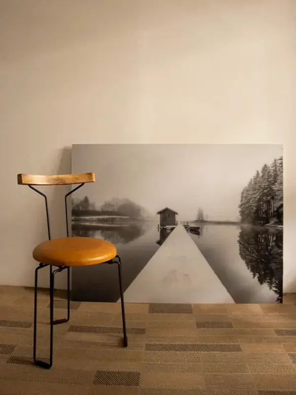 Quadro Premium em metacrilato - CASA NO LAGO COM NEVE - 120x90