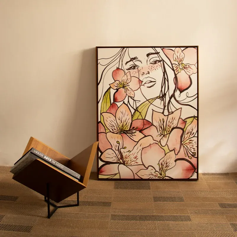 Quadro tela em canvas - ASTROMÉLIA - UN FIORE UN VASO - 67,5x90 - Moldura Canaleta Alta Madeira Escura