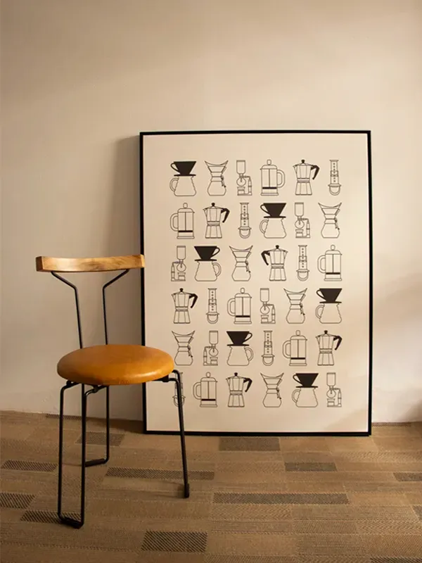 Quadro tela em canvas - ÍCONES DE CAFÉ I - 90x120 - Moldura Canaleta Alta Preta