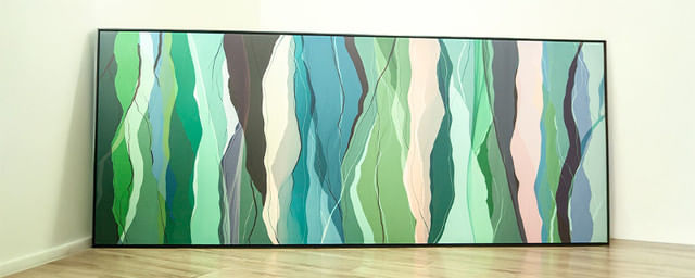 Quadro tela em canvas - COMPOSIÇÃO ABSTRATA 942 -  225x90cm - Moldura Canaleta Alta Preta