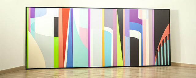Quadro tela em canvas - COMPOSIÇÃO ABSTRATA 966 -  225x90cm - Moldura Canaleta Alta Preta