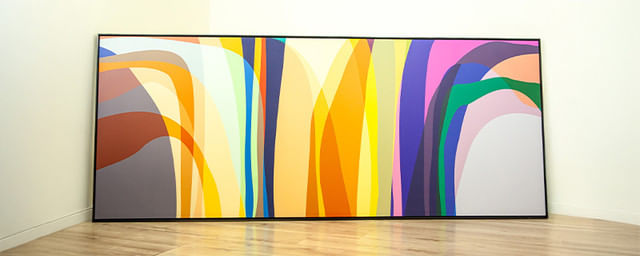Quadro tela em canvas - PEÇAS SOBREPOSTAS 14 -  225x90cm - Moldura Canaleta Alta Preta