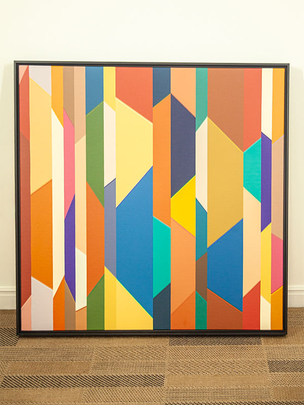 Quadro tela em canvas - COMPOSIÇÃO ABSTRATA 502 - 67,5x67,5cm - Moldura Canaleta Alta Preta