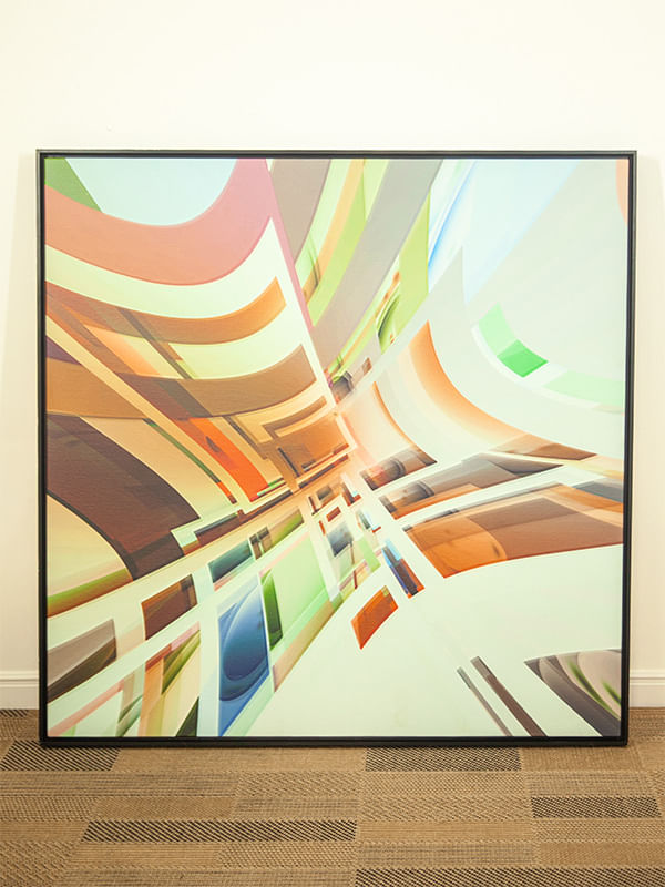 Quadro tela em canvas - COMPOSIÇÃO ABSTRATA 574 - 90x90cm - Moldura Canaleta Alta Preta