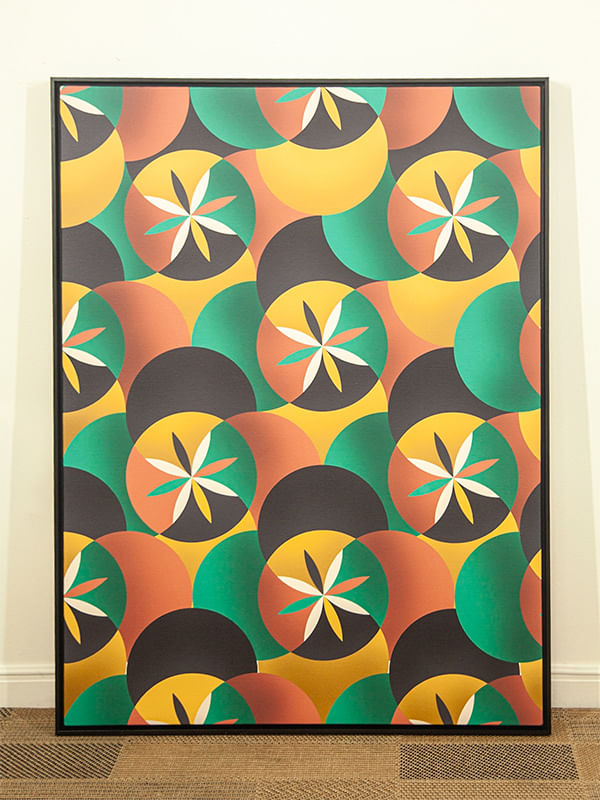 Quadro tela em canvas - ROSA DOS VENTOS MOSAICO - 67,5x90cm - Moldura Canaleta Alta Preta