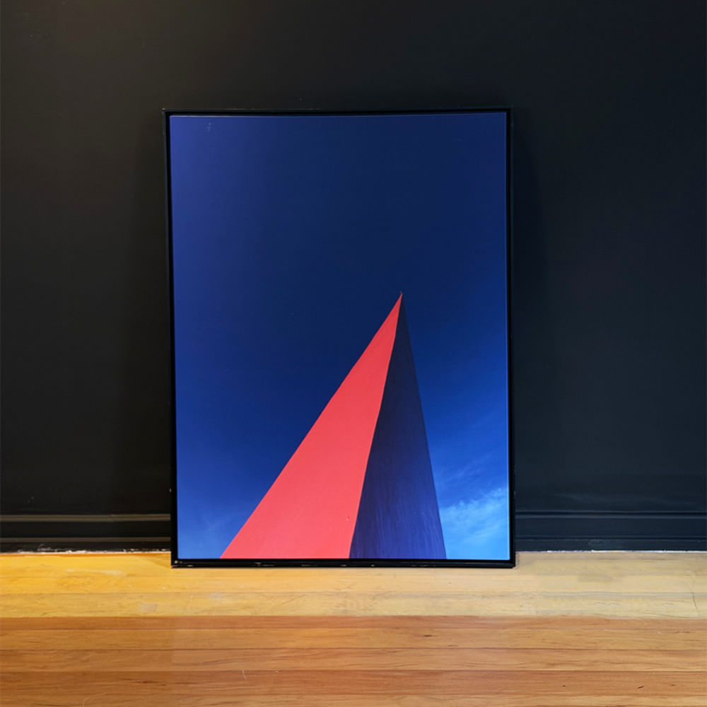 Quadro tela em canvas 67,5x90cm - ABSTRATO AZUL E VERMELHO - Moldura Canaleta Alta Preta - OF