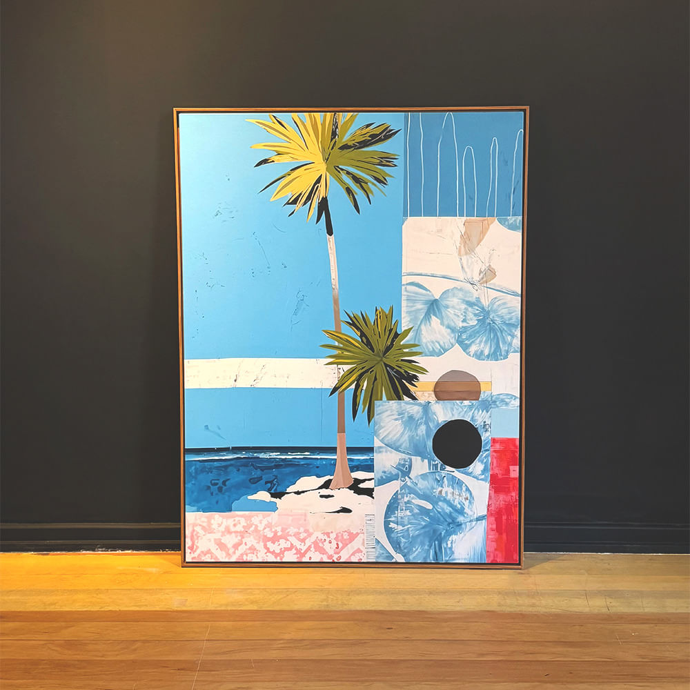 Quadro tela em canvas 90x120cm - FLORESTA ABSTRACT PALMEIRAS ll - Moldura Canaleta Baixa Madeira Clara - OF