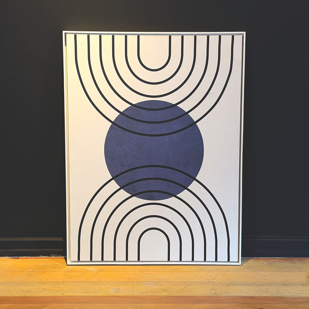 Quadro tela em canvas 67,5x90cm - MINIMAL GEOMETRIC ART - CIRCLE AND ARCHES 06 - Moldura Canaleta Alta Branca - OF